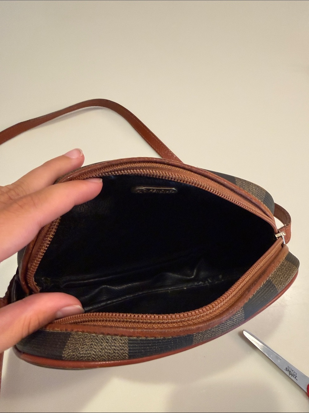 Vintage Fendi Roma 1925 Checkered Canvas and Leather Crossbody Bag with Dust Bag - Picture 8 of 12